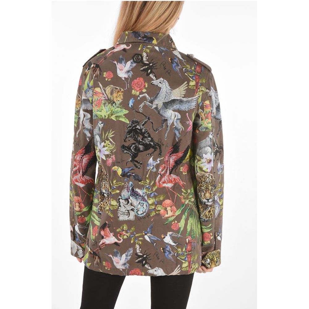 Philipp Plein COUTURE Printed Parka JUNGLE embellished with Rhinestones