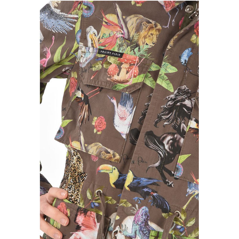 Philipp Plein COUTURE Printed Parka JUNGLE embellished with Rhinestones