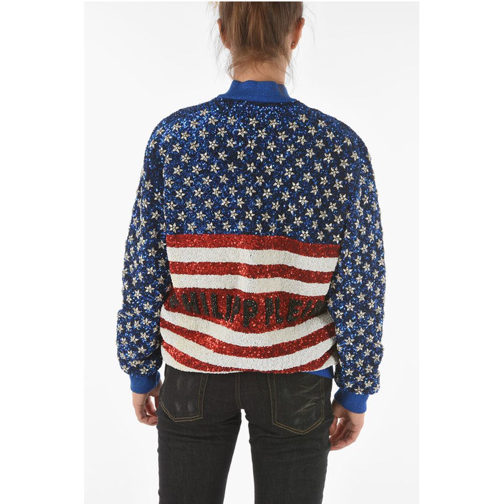 Philipp Plein COUTURE All-Over Sequine and Crystal AMERICA Bomber Jacket