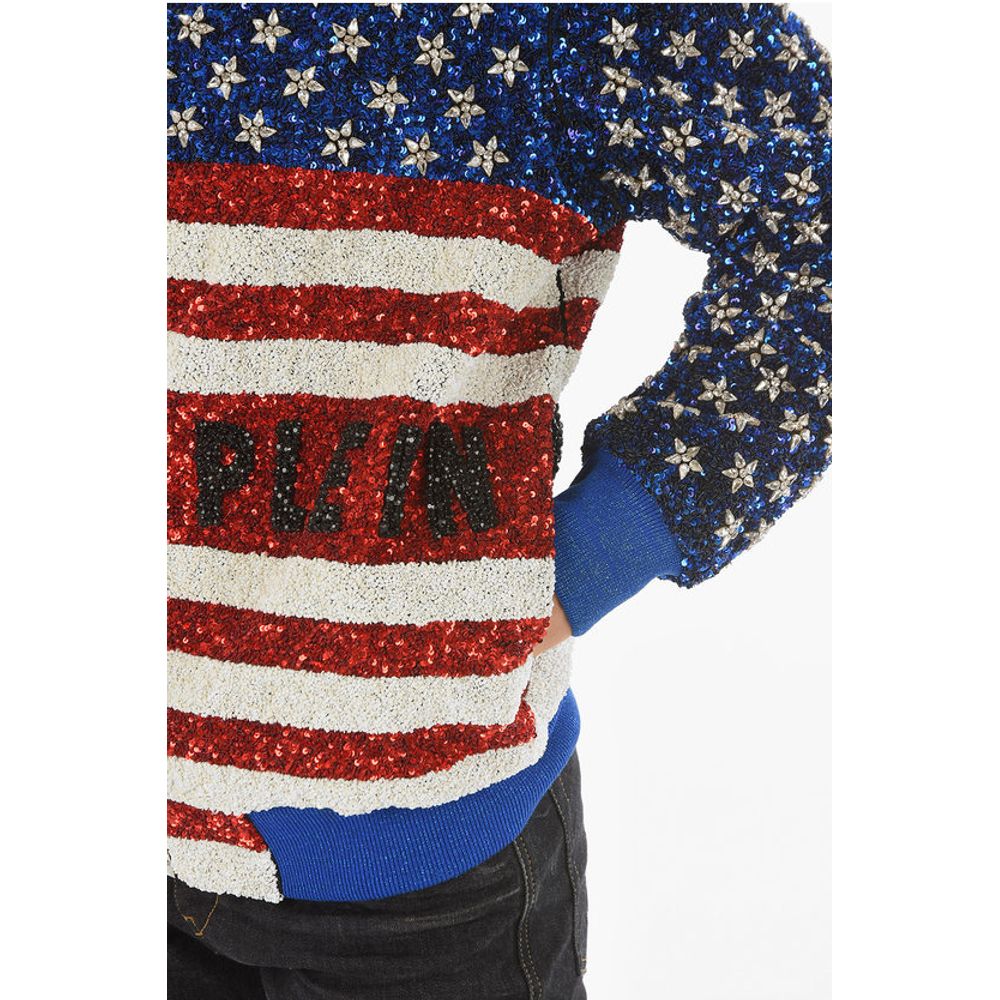 Philipp Plein COUTURE All-Over Sequine and Crystal AMERICA Bomber Jacket