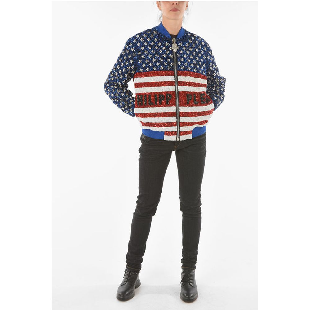Philipp Plein COUTURE All-Over Sequine and Crystal AMERICA Bomber Jacket