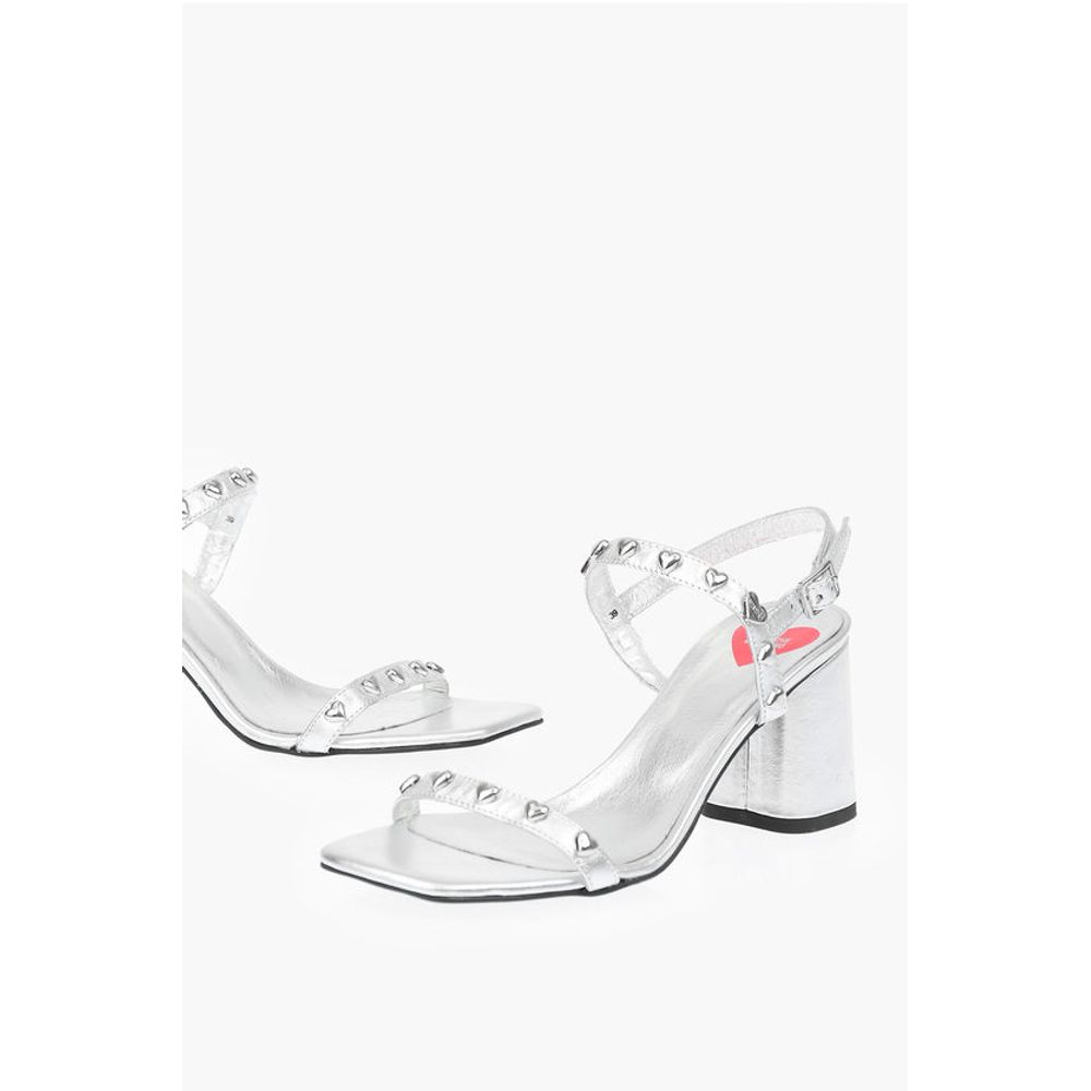 Moschino LOVE Laminated Leather Chunky Heel Sandals with Studs