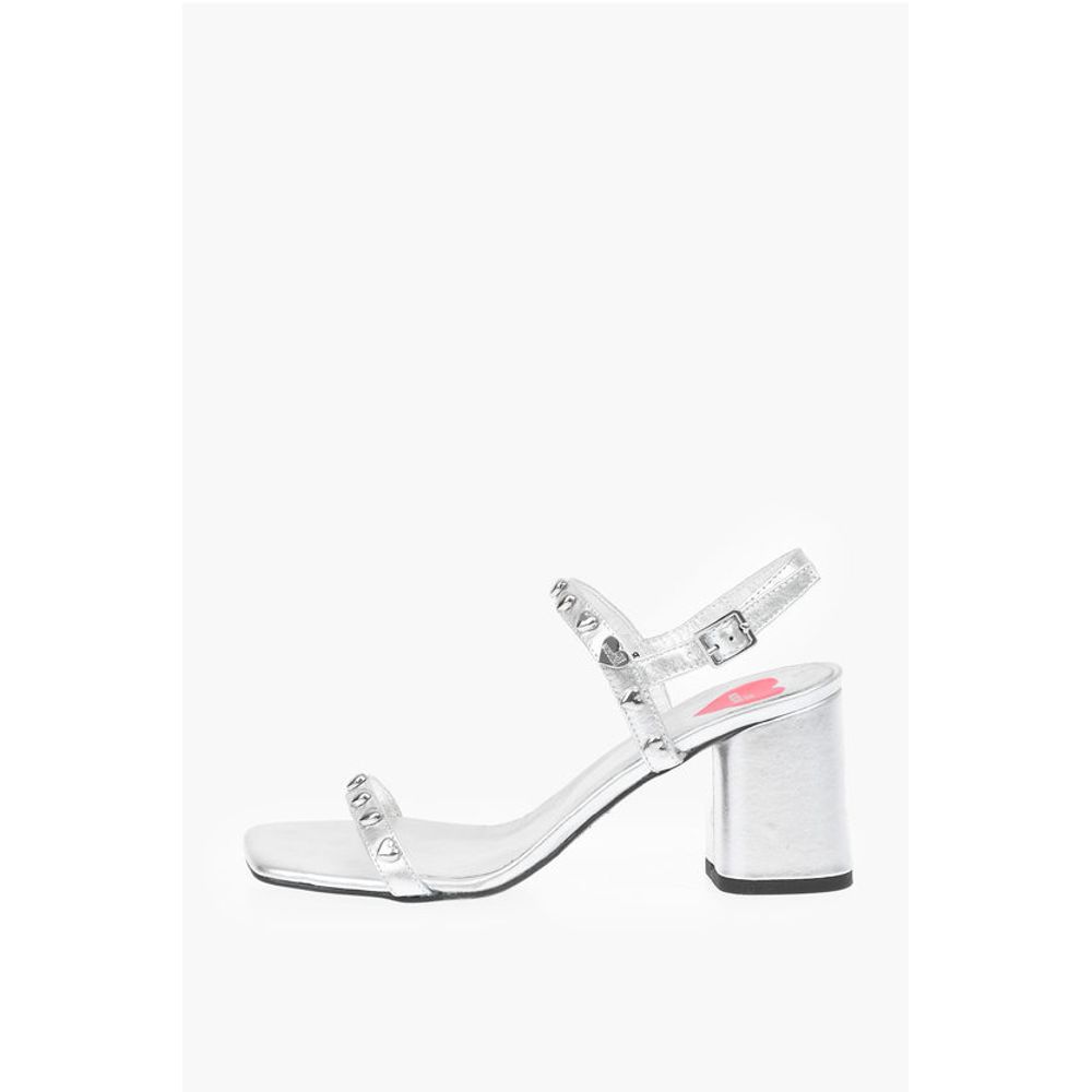 Moschino LOVE Laminated Leather Chunky Heel Sandals with Studs
