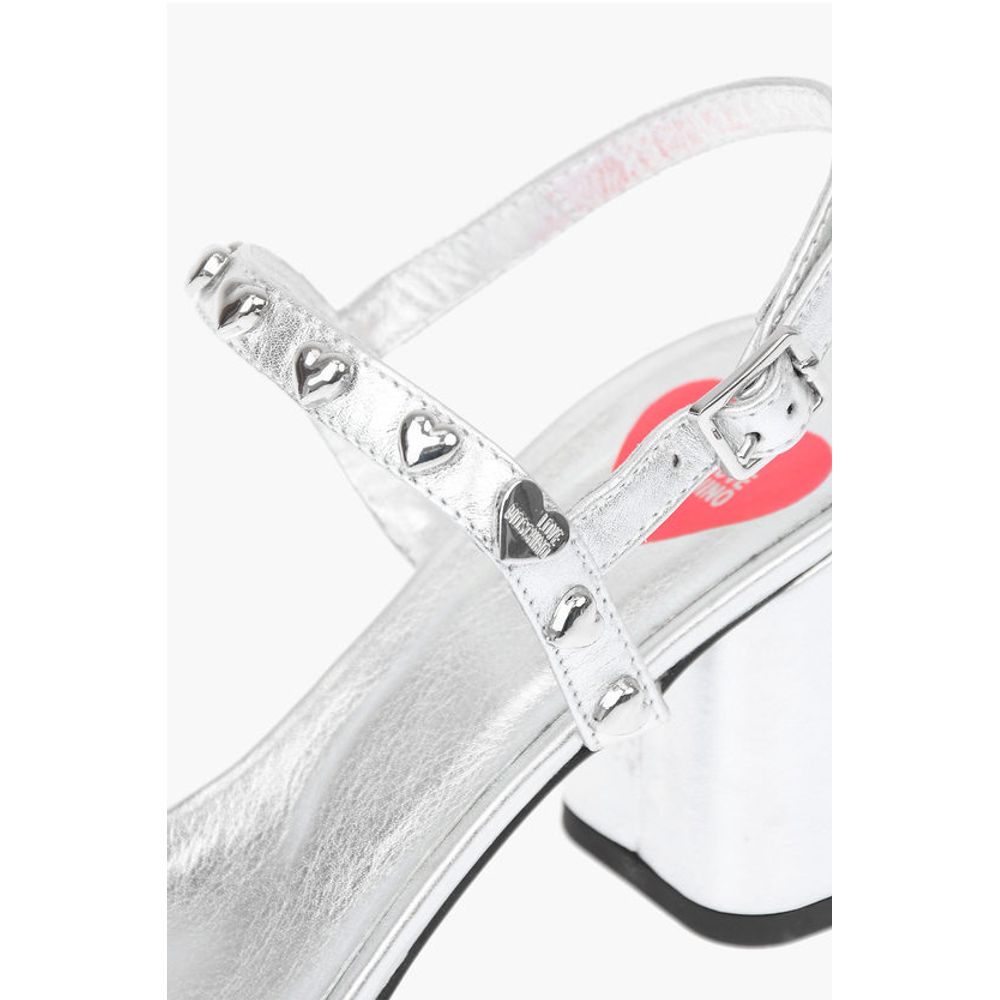 Moschino LOVE Laminated Leather Chunky Heel Sandals with Studs