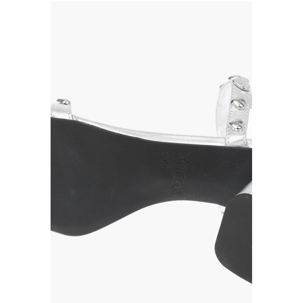 Moschino LOVE Laminated Leather Chunky Heel Sandals with Studs