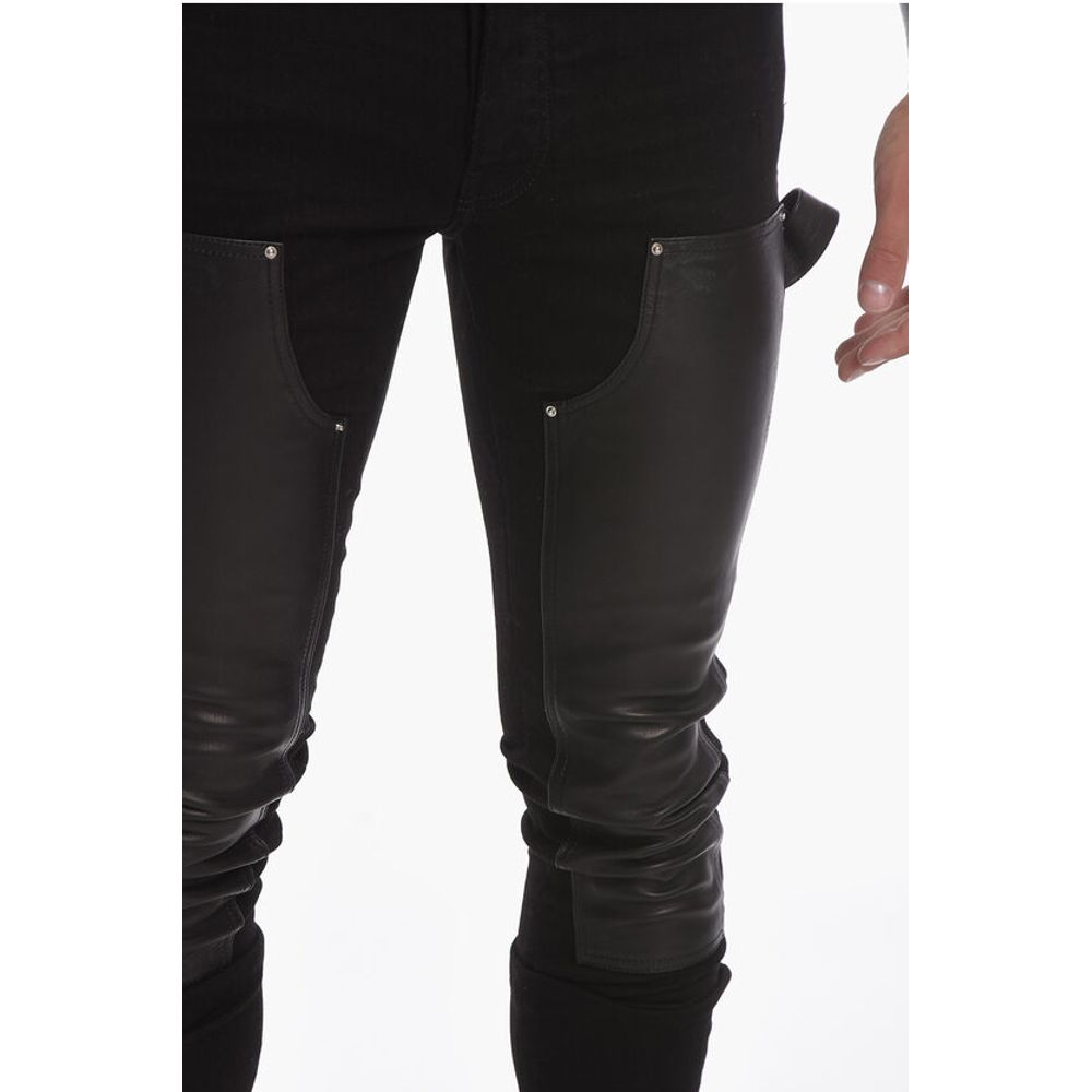 Amiri Stretchy WORKMAN Skinny Denims with Leather Detailing 16cm