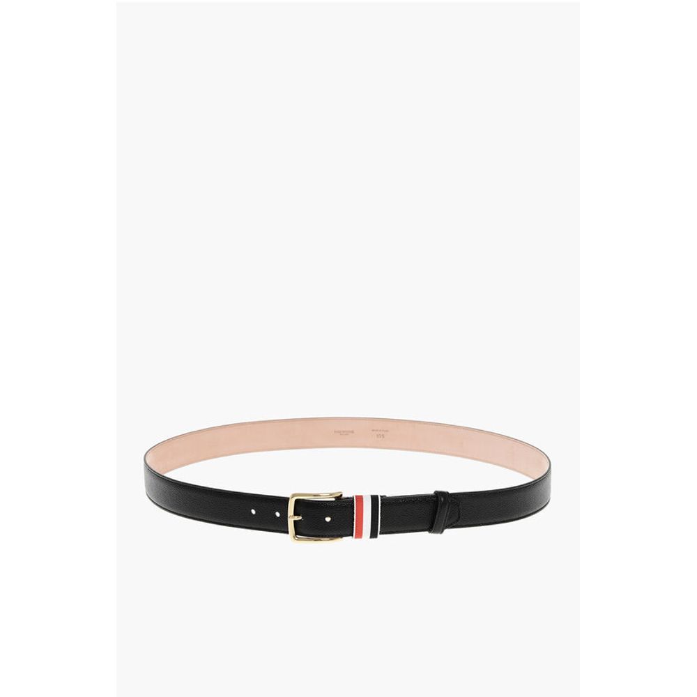 Thom Browne Grain de Poudre Leather Belt with Iconic Detail 35mm