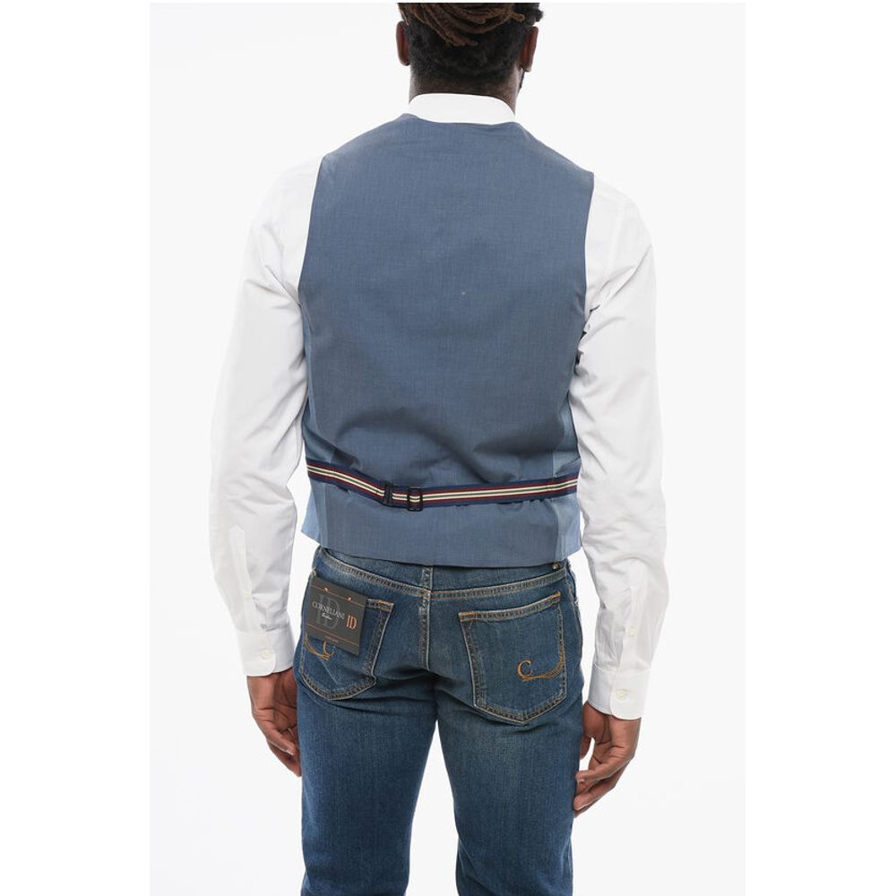 Corneliani C COLLECTION 5 Buttons Linen Blend Vest With Jetted Pockets