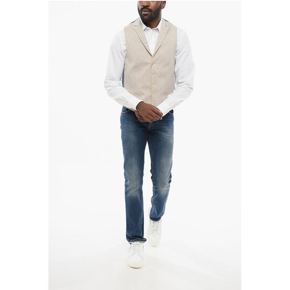 Corneliani C COLLECTION 5 Buttons Linen Blend Vest With Jetted Pockets