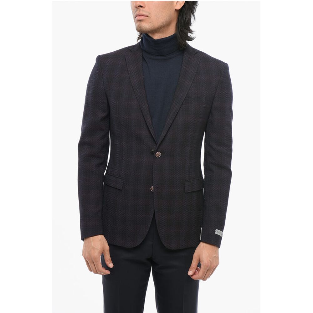 Corneliani CC COLLECTION Virgin Wool Blazer with Checkered Motif