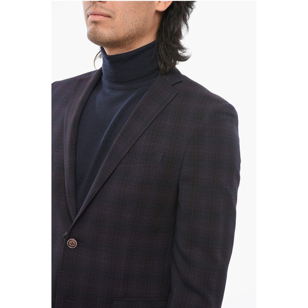 Corneliani CC COLLECTION Virgin Wool Blazer with Checkered Motif