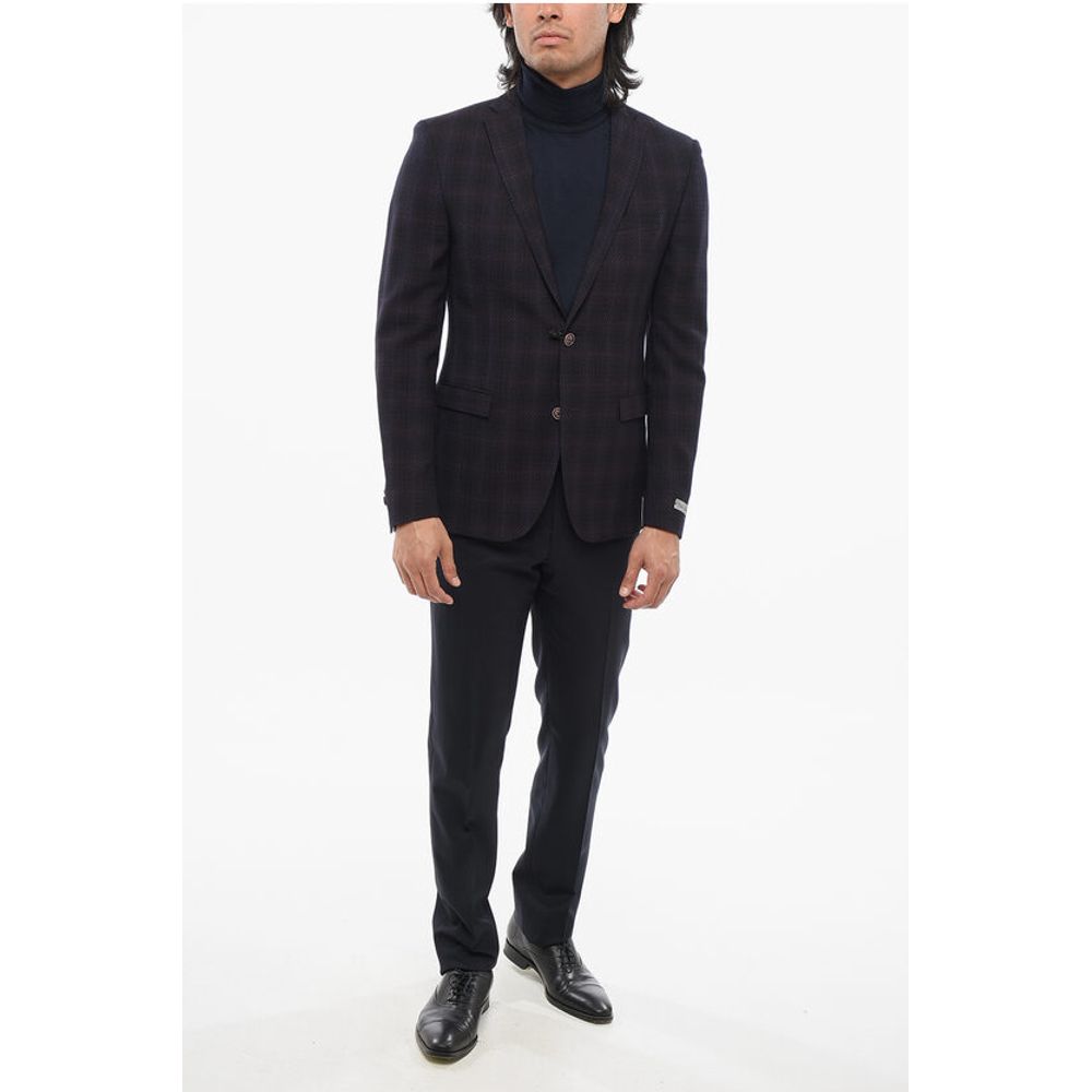 Corneliani CC COLLECTION Virgin Wool Blazer with Checkered Motif