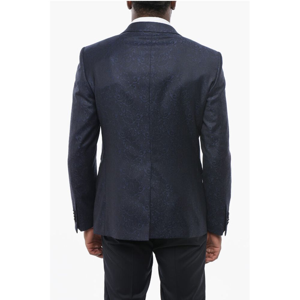 Tagliatore Paisley Patterned Jacquard Wool Blazer with Satin Lapel