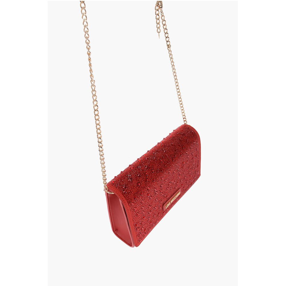 Moschino LOVE Faux Leather Crossbody Bag Embellished with Rhinestones
