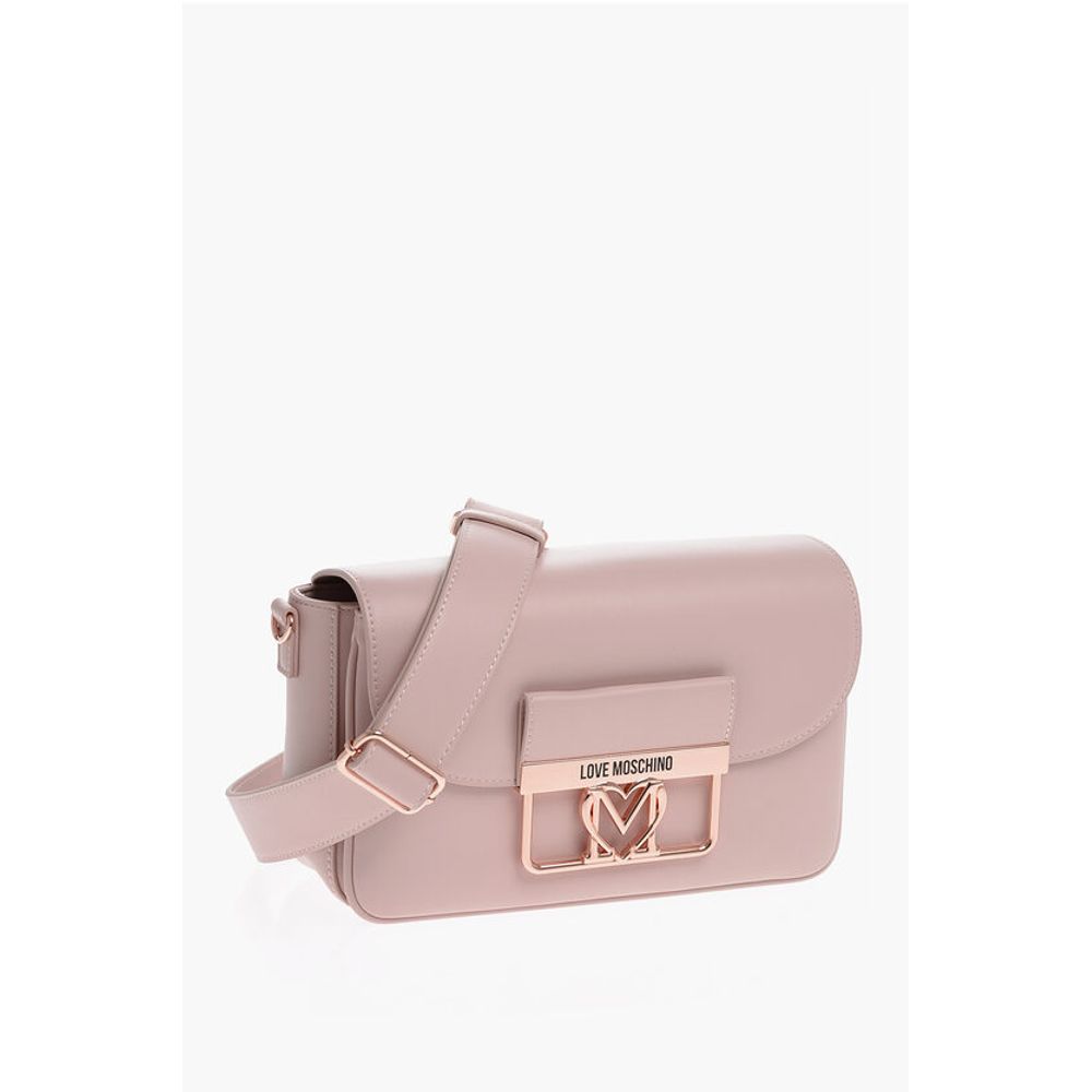 Moschino LOVE Faux Leather Bag with Metal Logo and Removable Shoulder