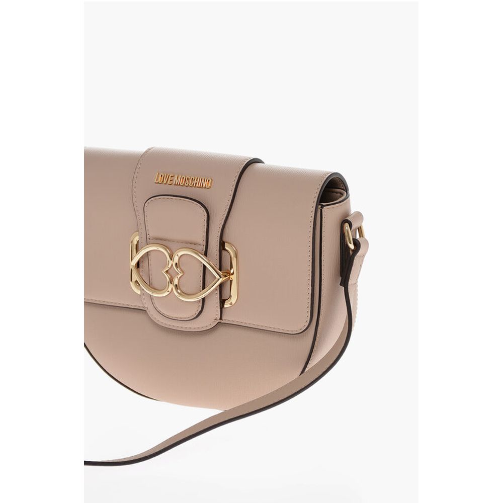 Moschino LOVE Faux Leather Crossbody Bag with Double Metal Heart