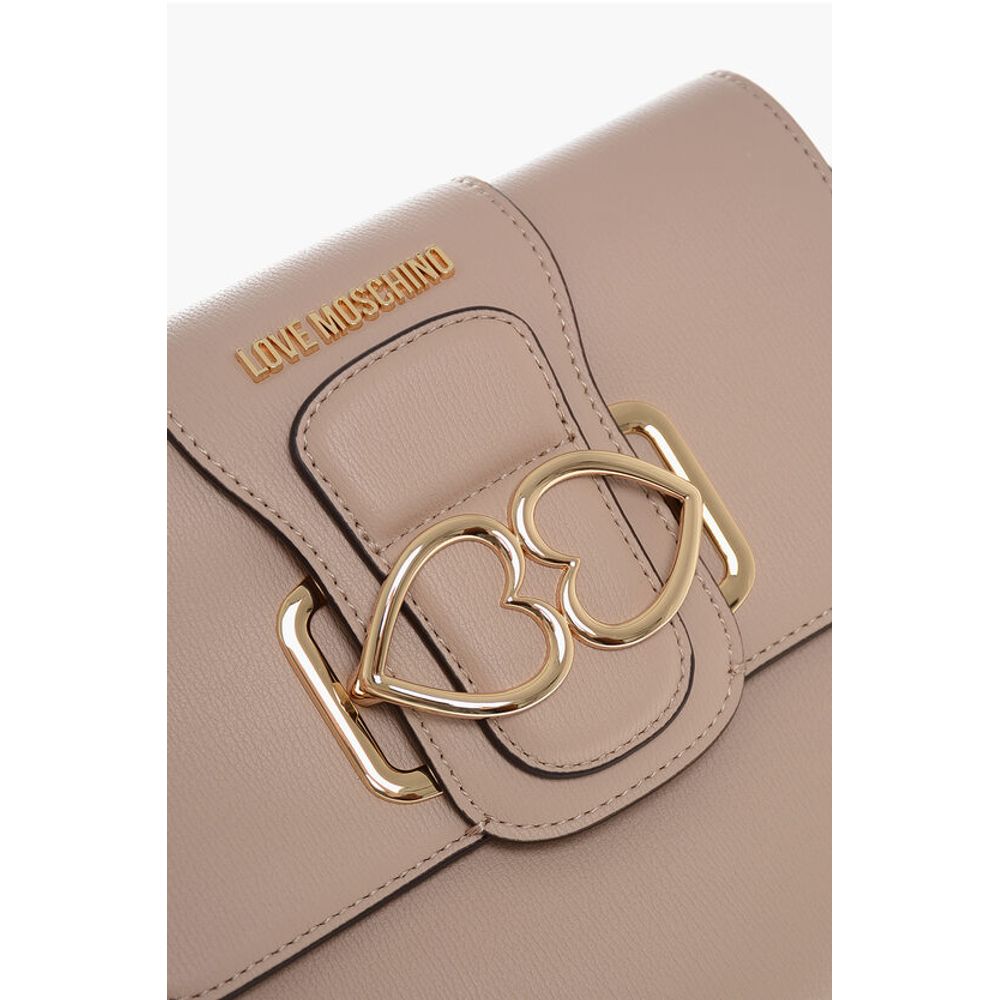 Moschino LOVE Faux Leather Crossbody Bag with Double Metal Heart