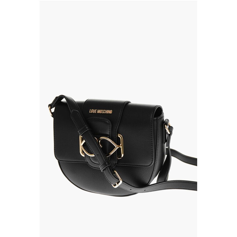 Moschino LOVE Faux Leather Crossbody Bag with Double Metal Heart
