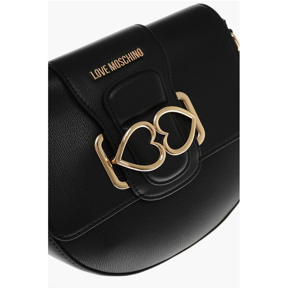 Moschino LOVE Faux Leather Crossbody Bag with Double Metal Heart