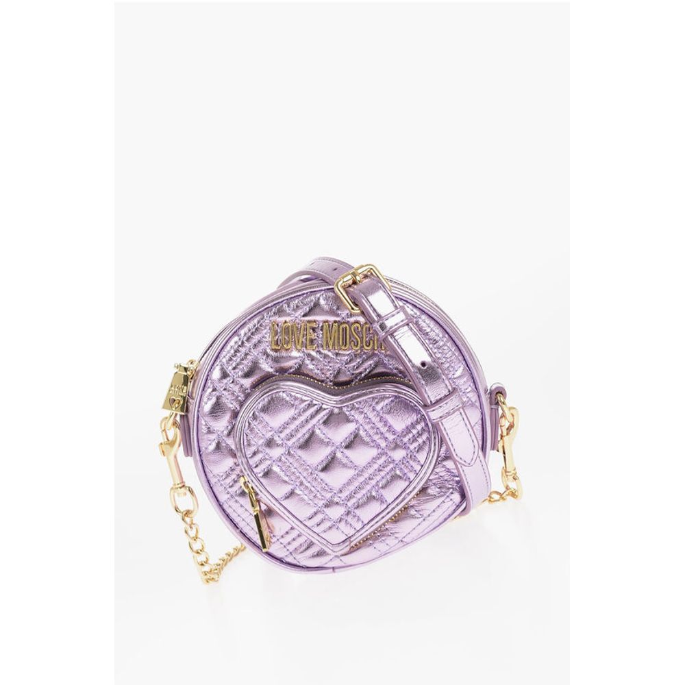 Moschino LOVE Quilted Metallic Faux Leather Bag with Heart-Shaped Poc