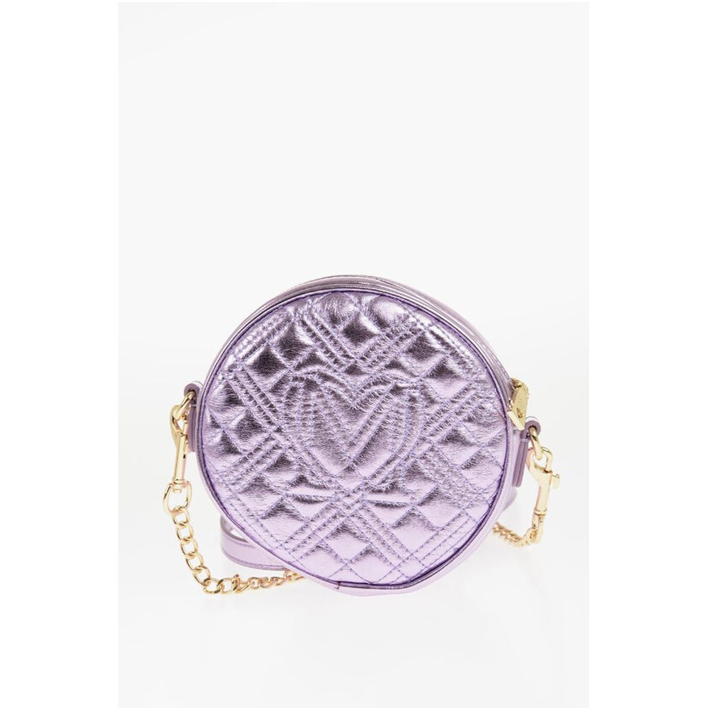 Moschino LOVE Quilted Metallic Faux Leather Bag with Heart-Shaped Poc
