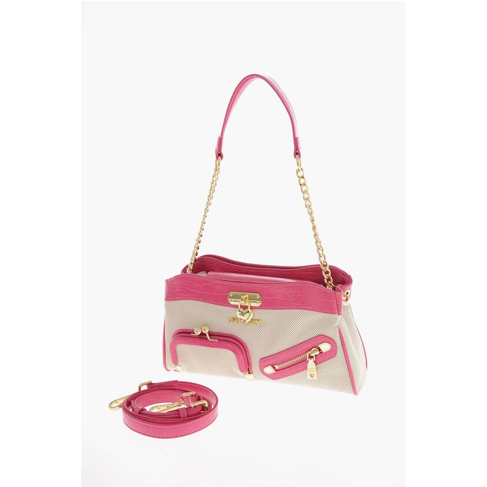 Moschino LOVE Fabric Crossbody Bag with Crocodile Effect Faux Leather