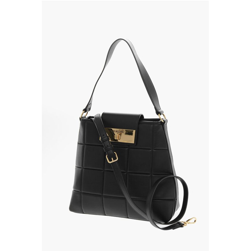 Moschino LOVE Quilted Faux Leather Shoulder Bag with Turn Lock Closur