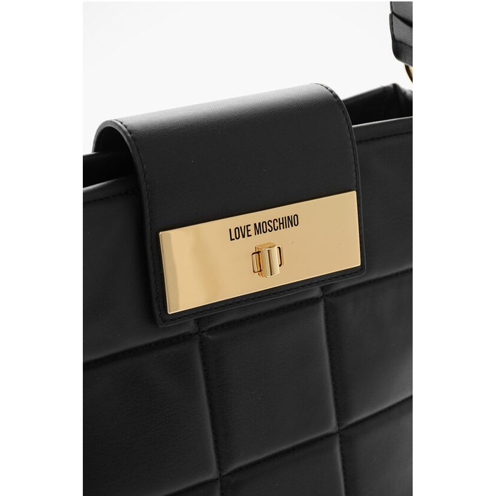 Moschino LOVE Quilted Faux Leather Shoulder Bag with Turn Lock Closur