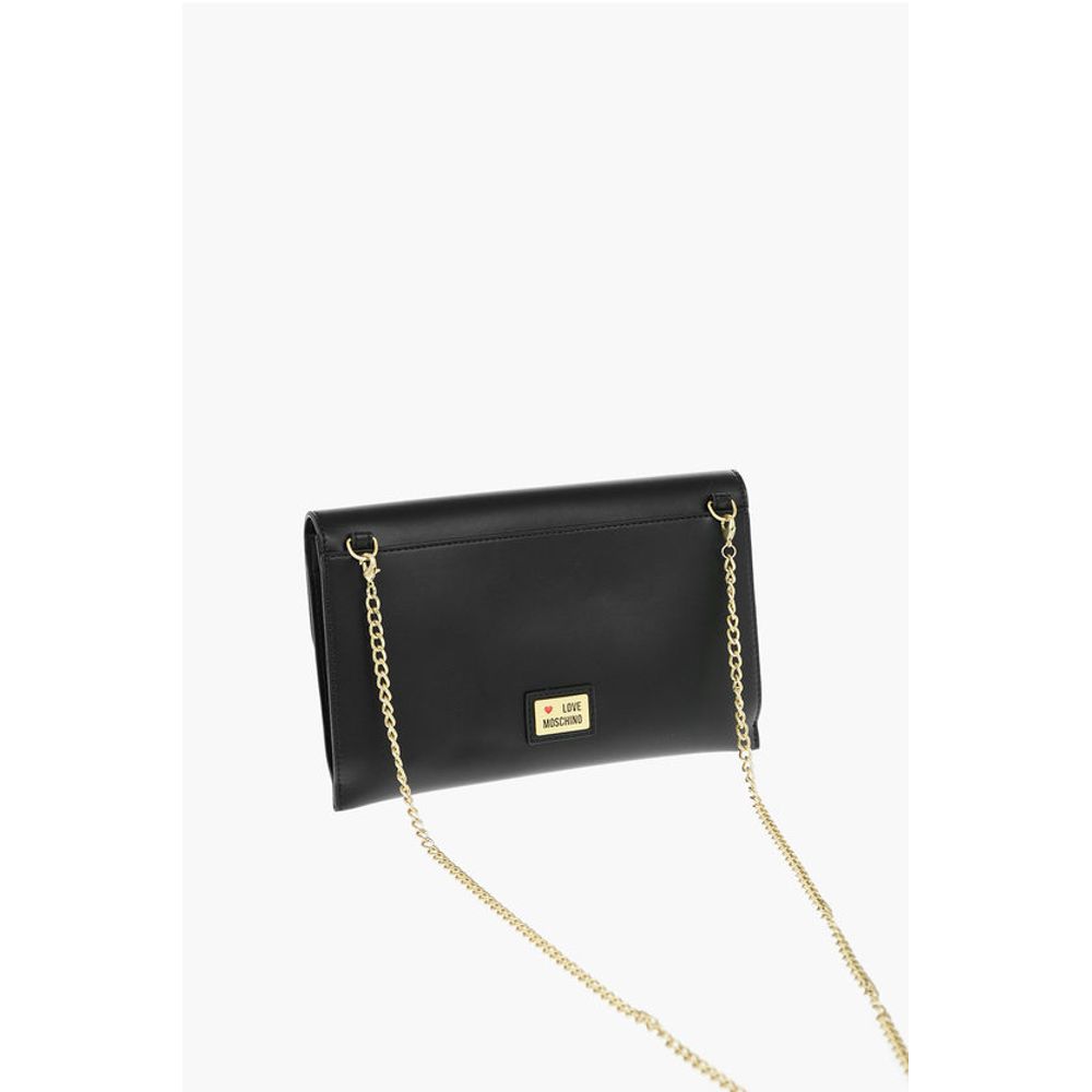 Moschino LOVE Removable Chain Shoulder Strap Faux Leather Clutch