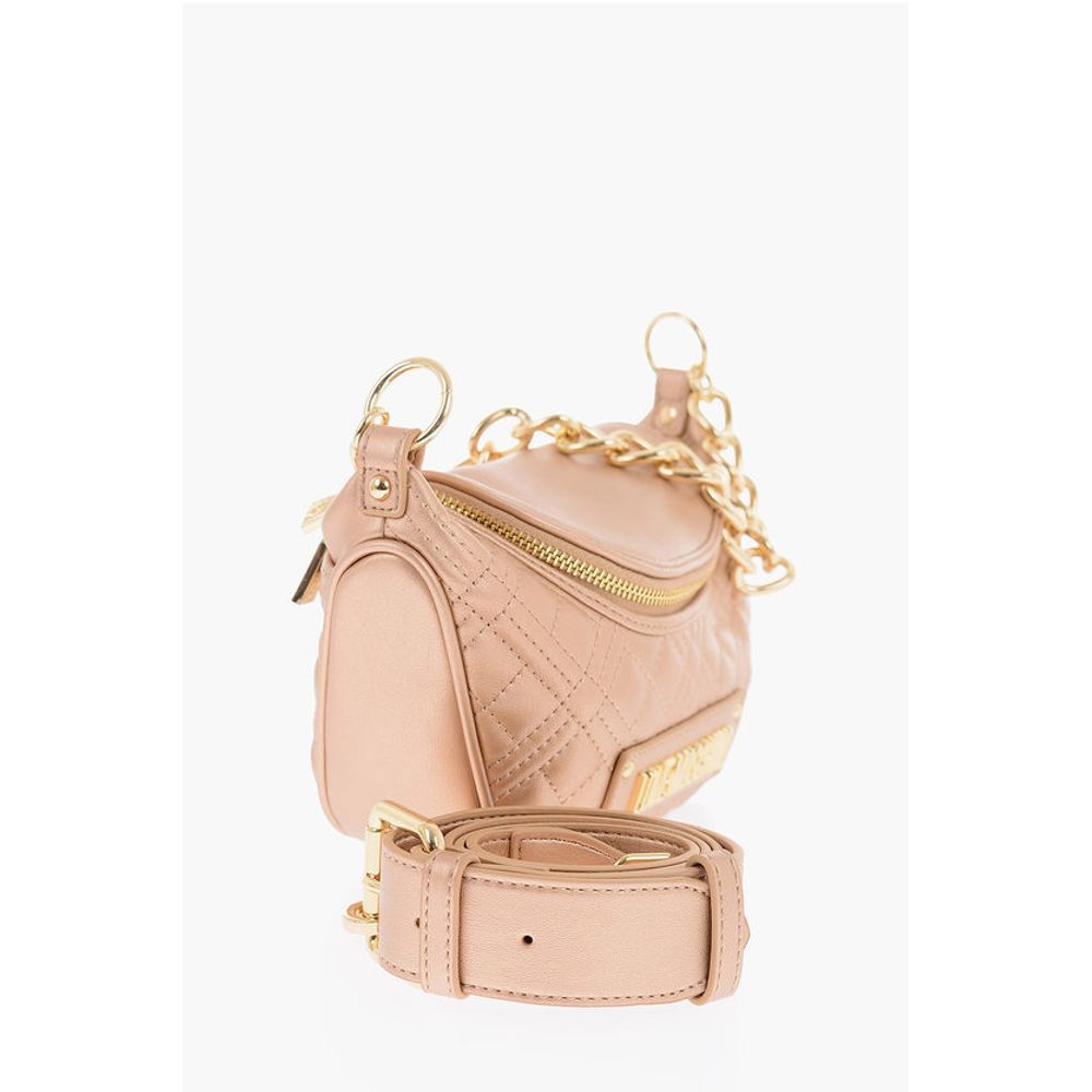 Moschino LOVE Quilted Shiny Faux Leather Crossbody Bag with Golden Ch