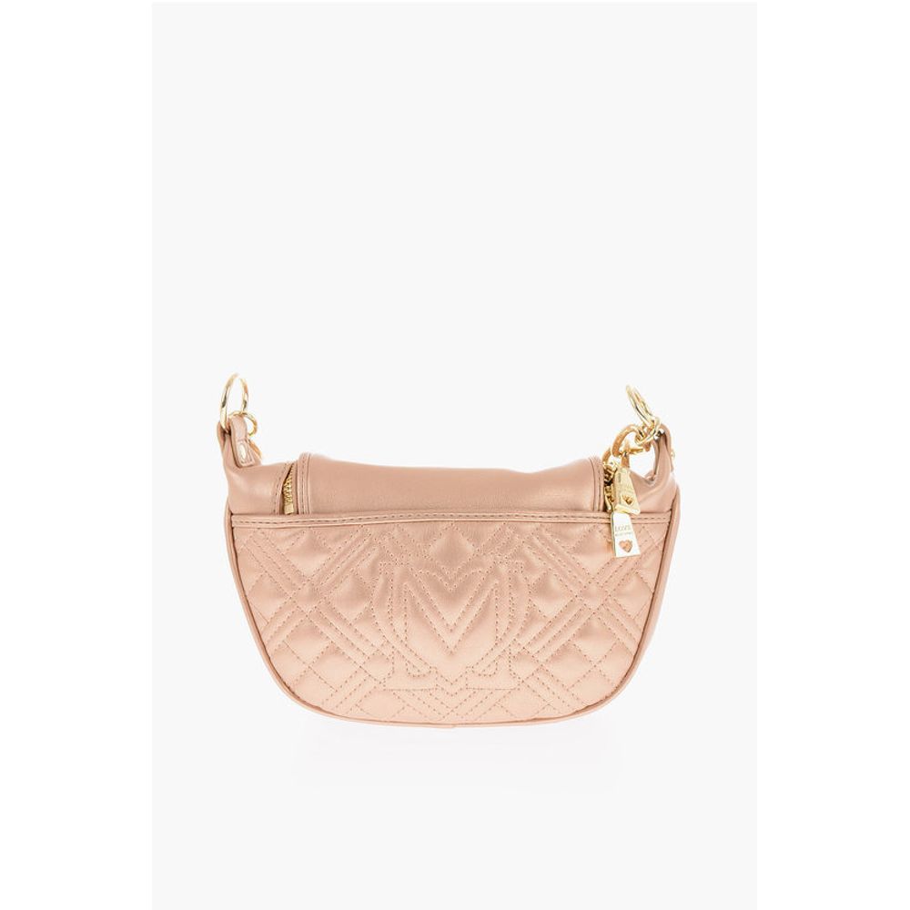Moschino LOVE Quilted Shiny Faux Leather Crossbody Bag with Golden Ch