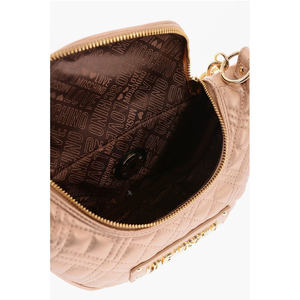 Moschino LOVE Quilted Shiny Faux Leather Crossbody Bag with Golden Ch