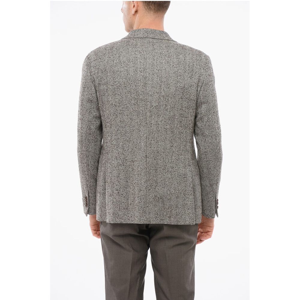 Nino Danieli Wool Blend Single Breasted Blazer Herringbone Motif WithFlap