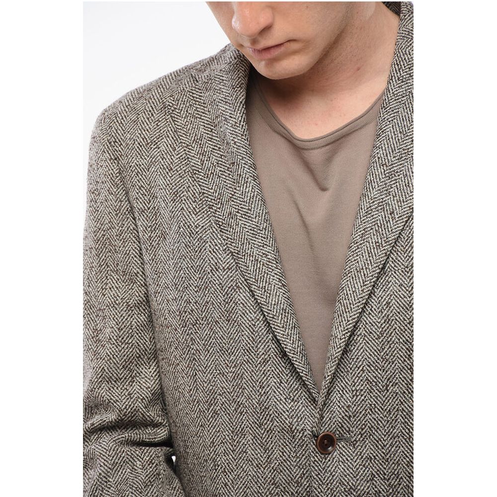 Nino Danieli Wool Blend Single Breasted Blazer Herringbone Motif WithFlap