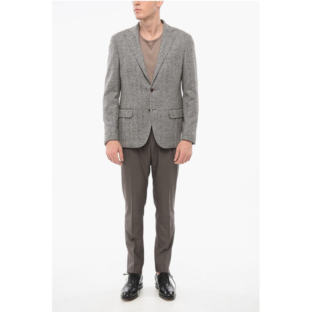 Nino Danieli Wool Blend Single Breasted Blazer Herringbone Motif WithFlap