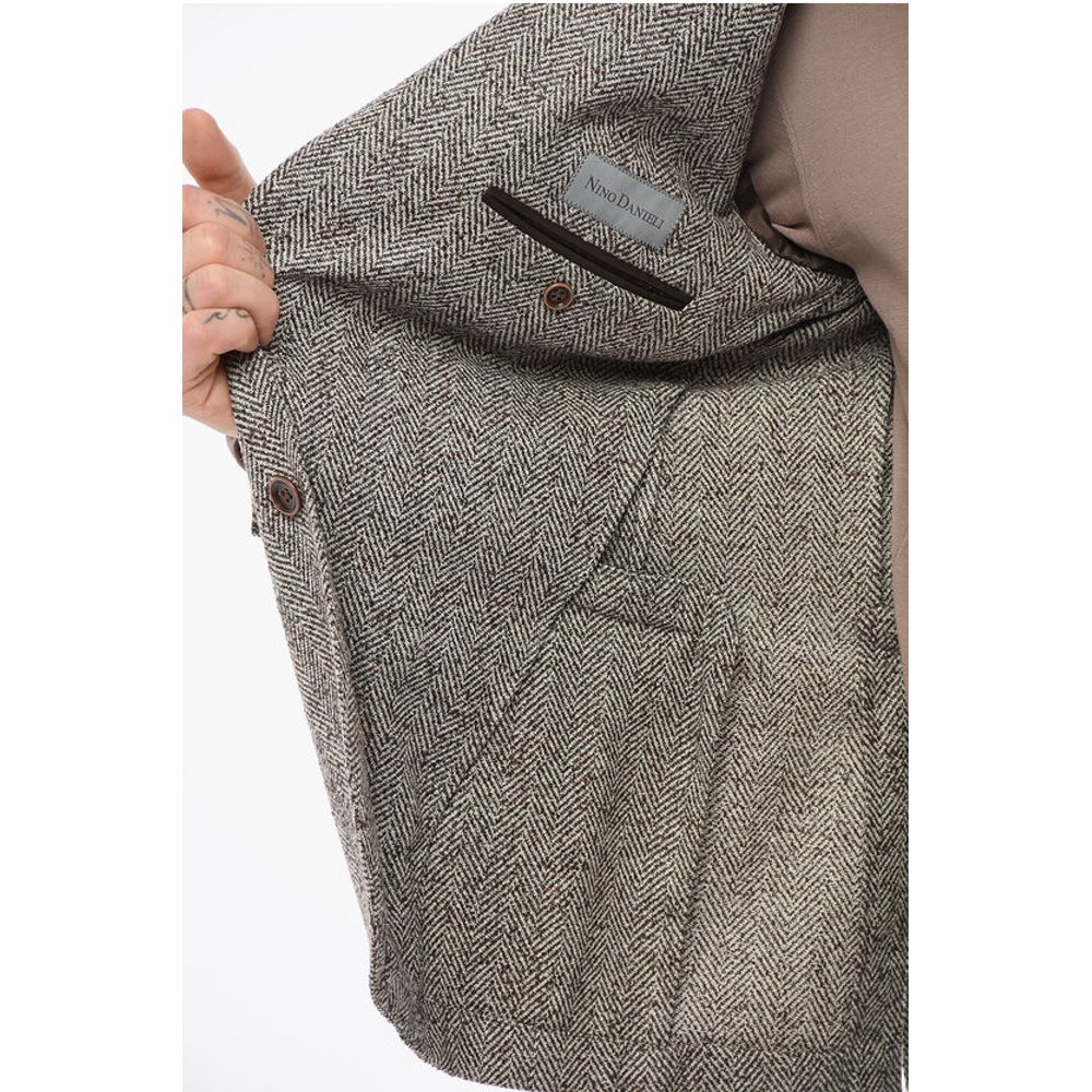 Nino Danieli Wool Blend Single Breasted Blazer Herringbone Motif WithFlap