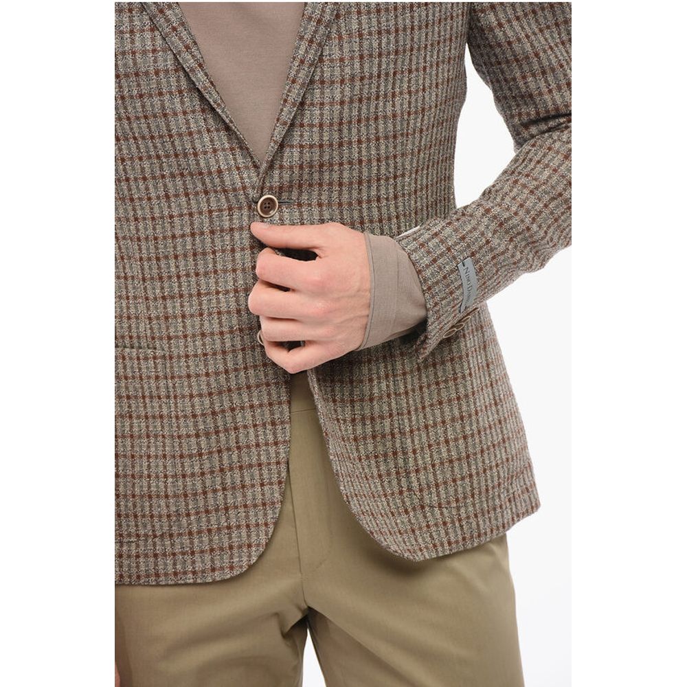 Nino Danieli Checkered Motif Wool Blend Single Breasted Blazer