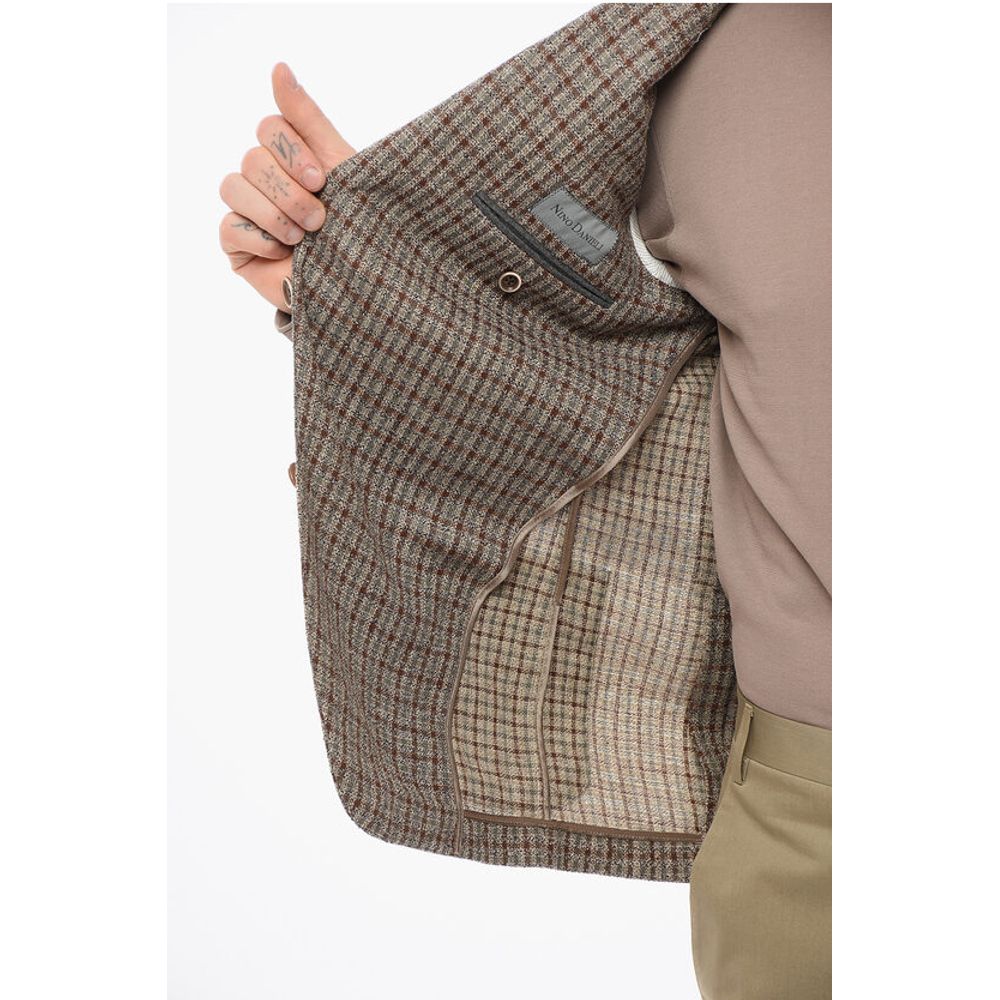 Nino Danieli Checkered Motif Wool Blend Single Breasted Blazer