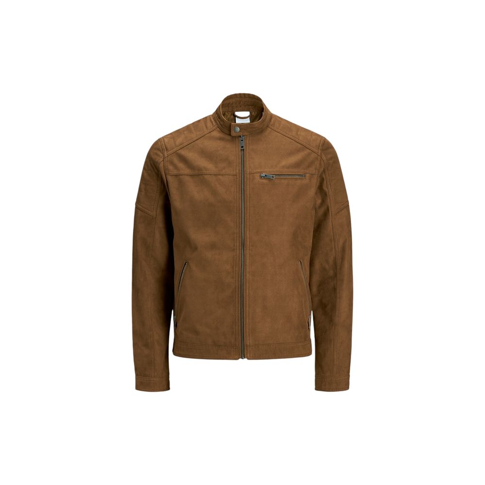 Jack Jones Beige Artificial Leather Jackets & Coat