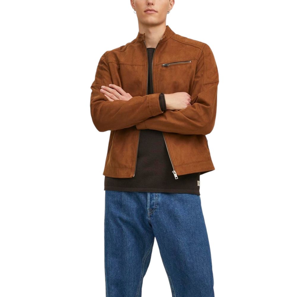 Jack Jones Beige Artificial Leather Jackets & Coat