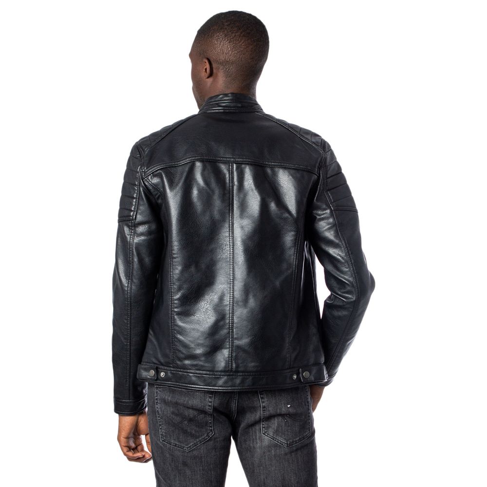 Jack Jones Black Artificial Leather Jackets & Coat