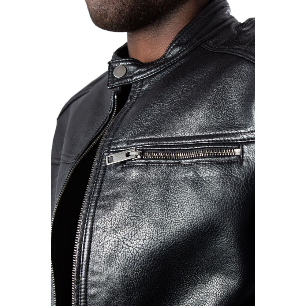 Jack Jones Black Artificial Leather Jackets & Coat