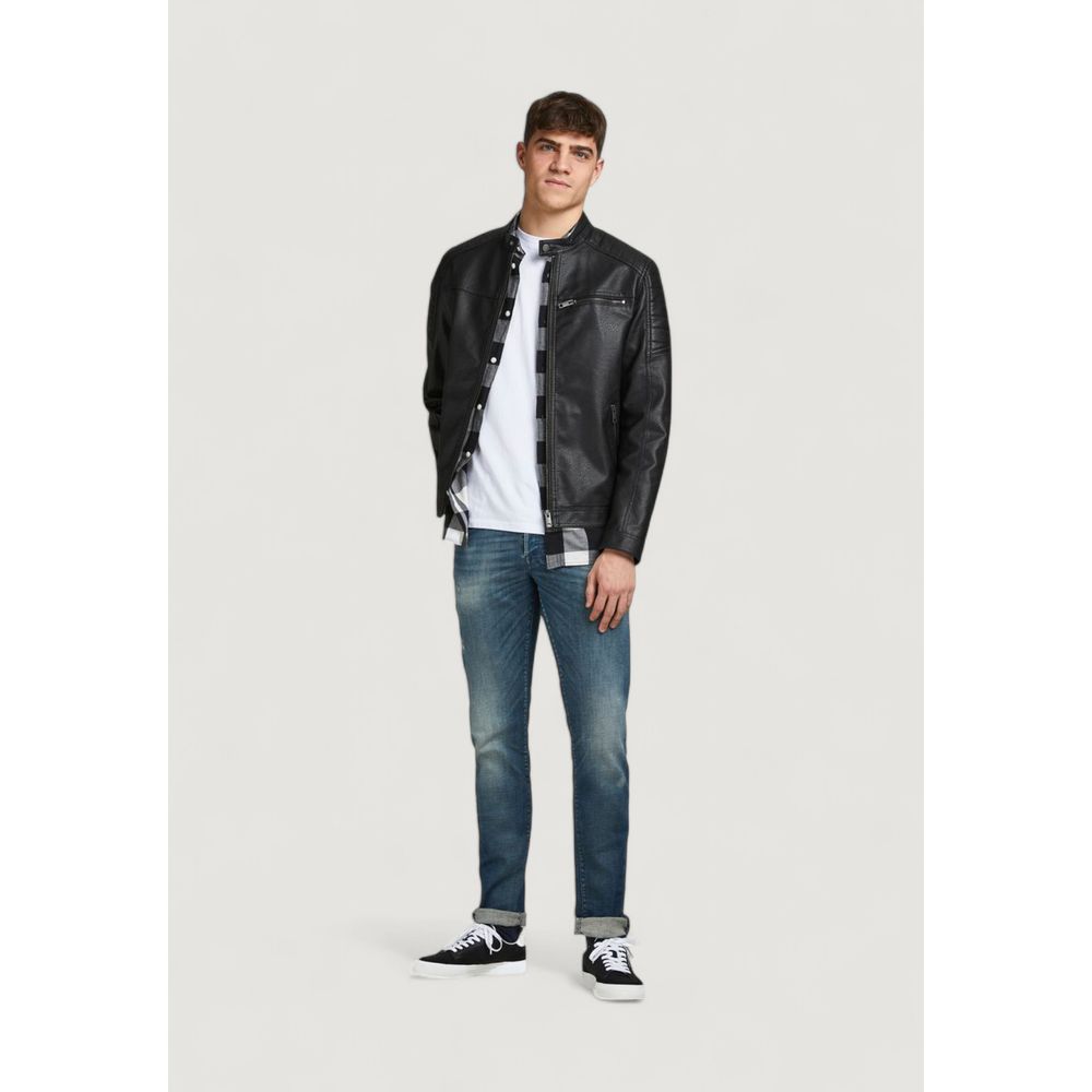 Jack Jones Black Artificial Leather Jackets & Coat