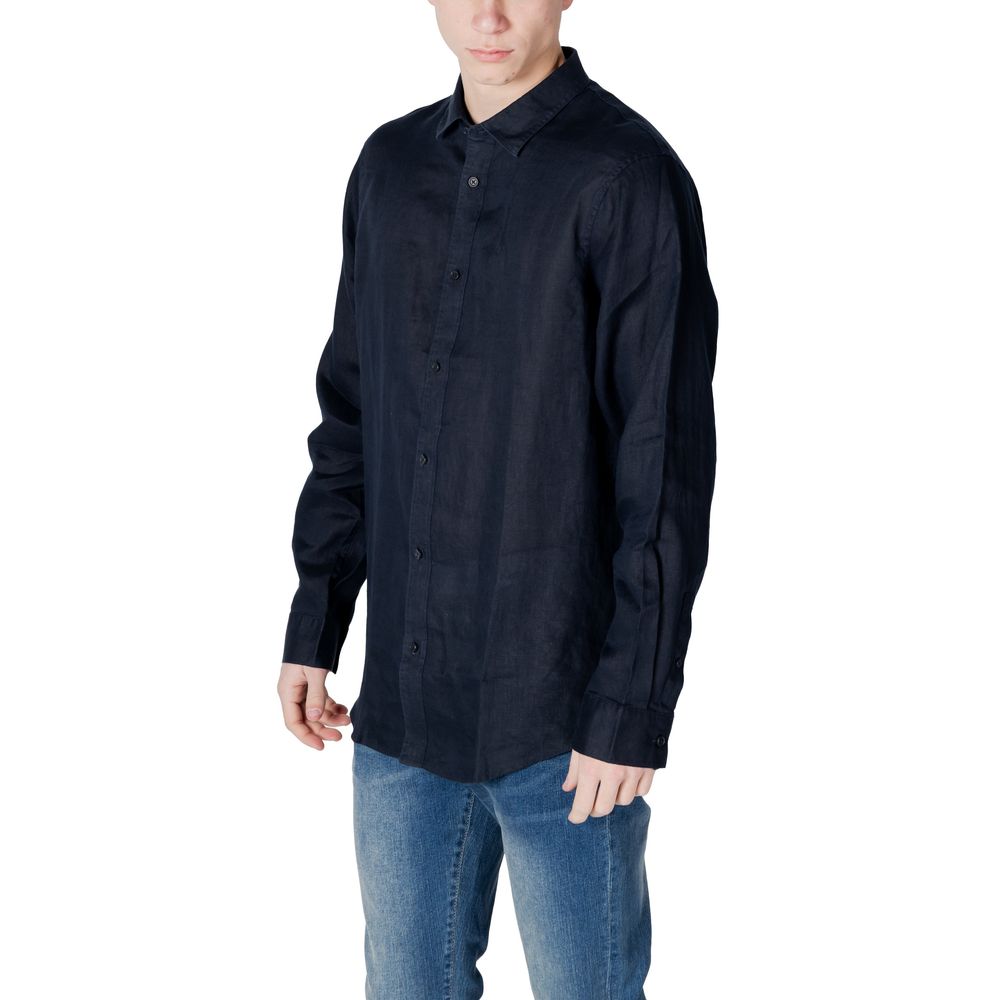 Armani Exchange Modra lanena srajca