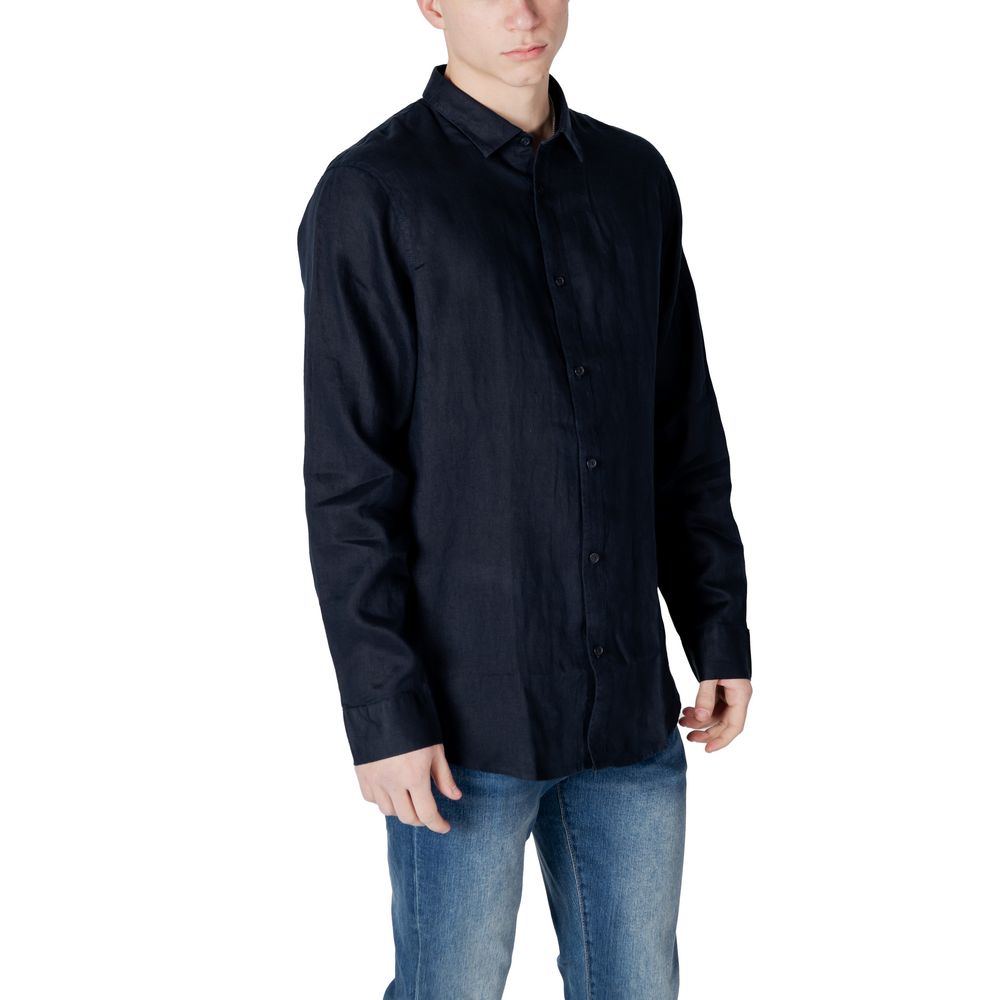 Armani Exchange Modra lanena srajca
