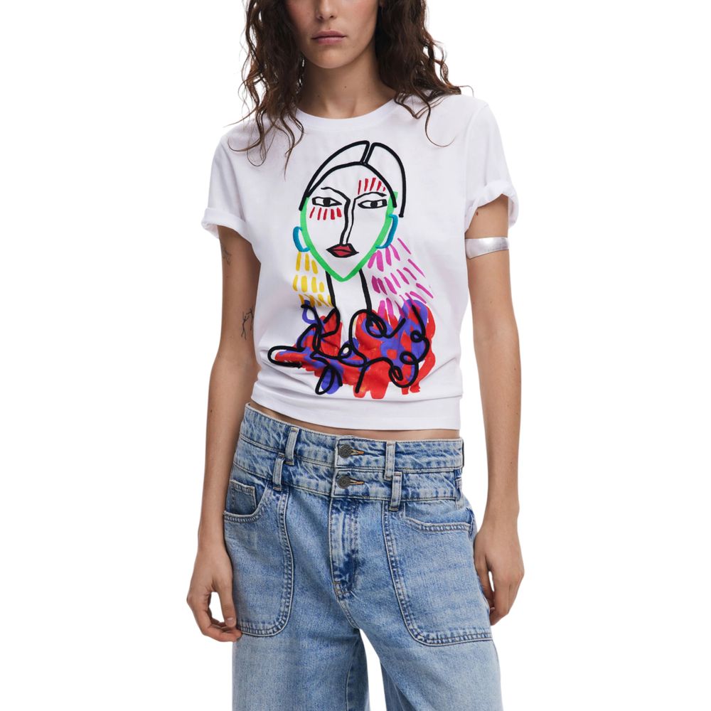 Desigual White Cotton T-Shirt