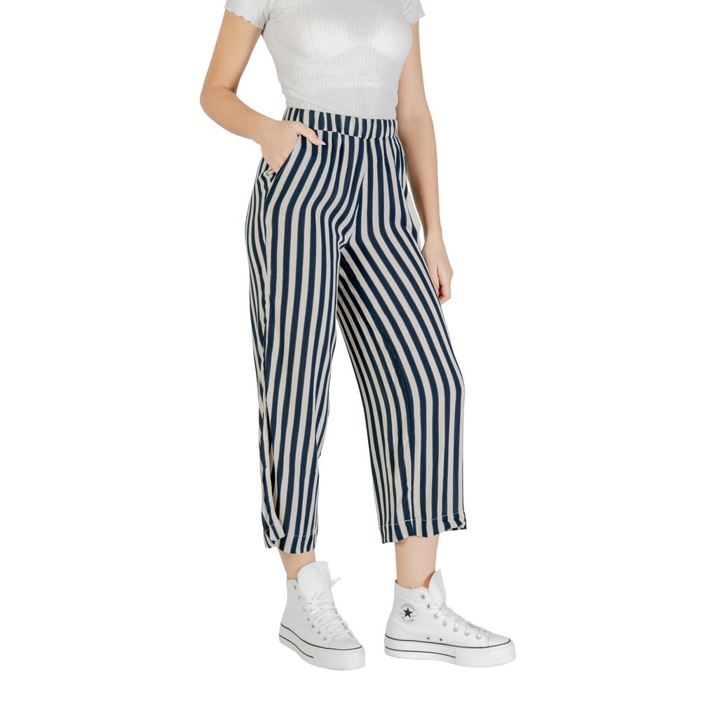 ICHI Blue Viscose Cropped Pant