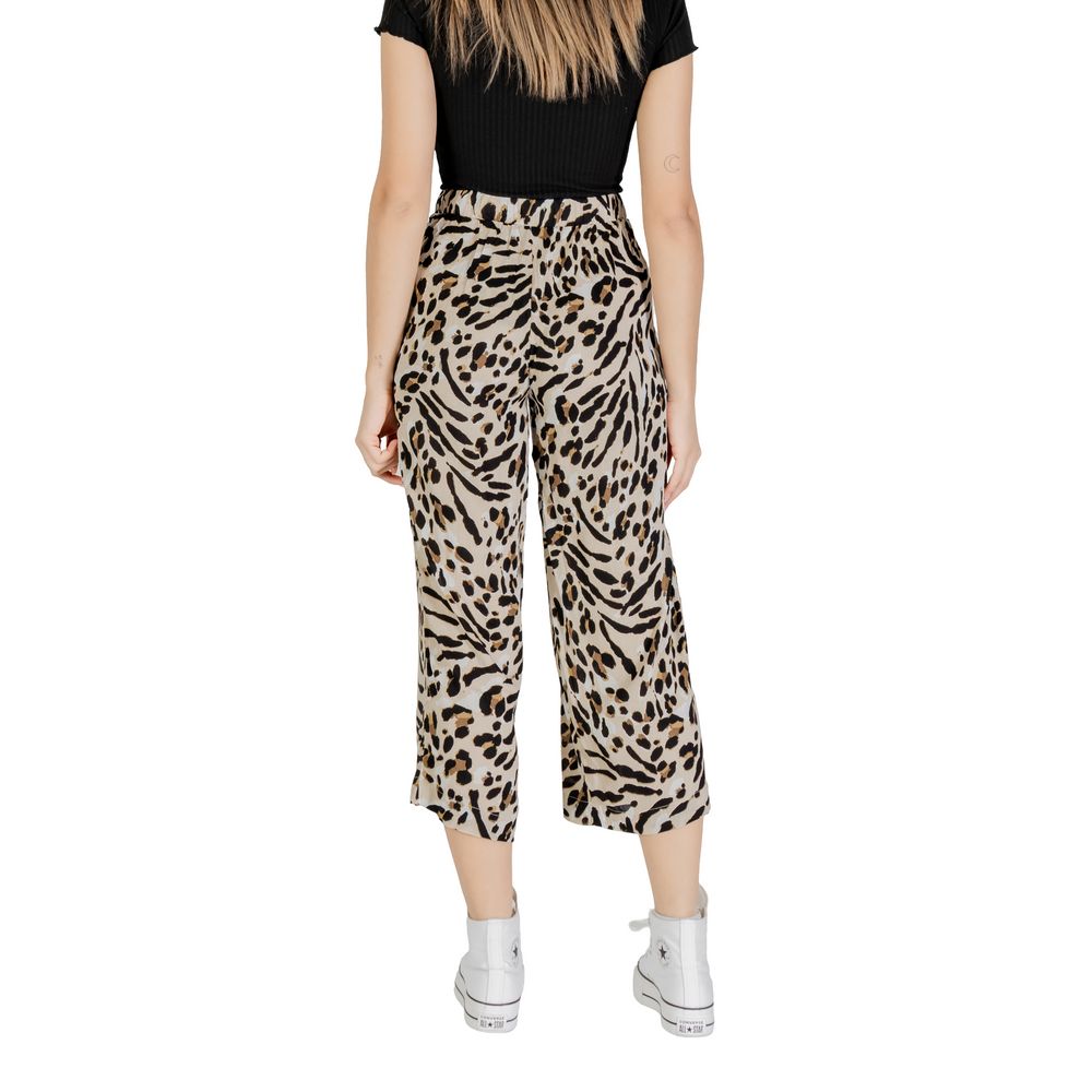 ICHI Beige Viscose Cropped Pant