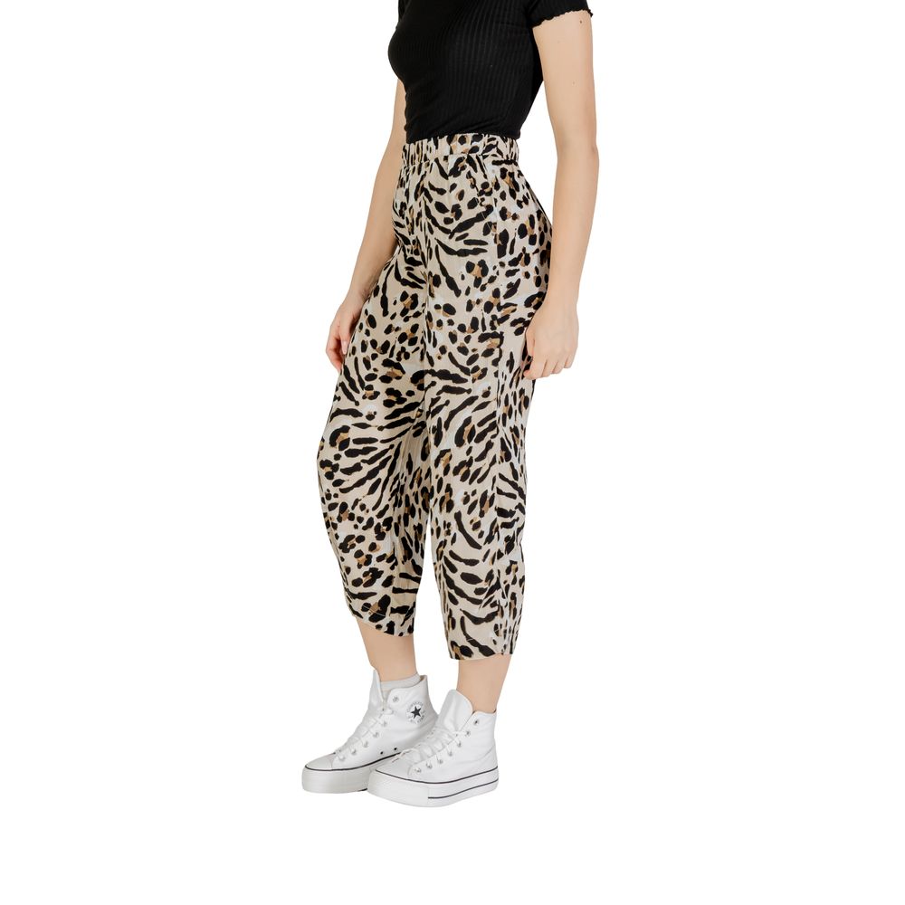 ICHI Beige Viscose Cropped Pant