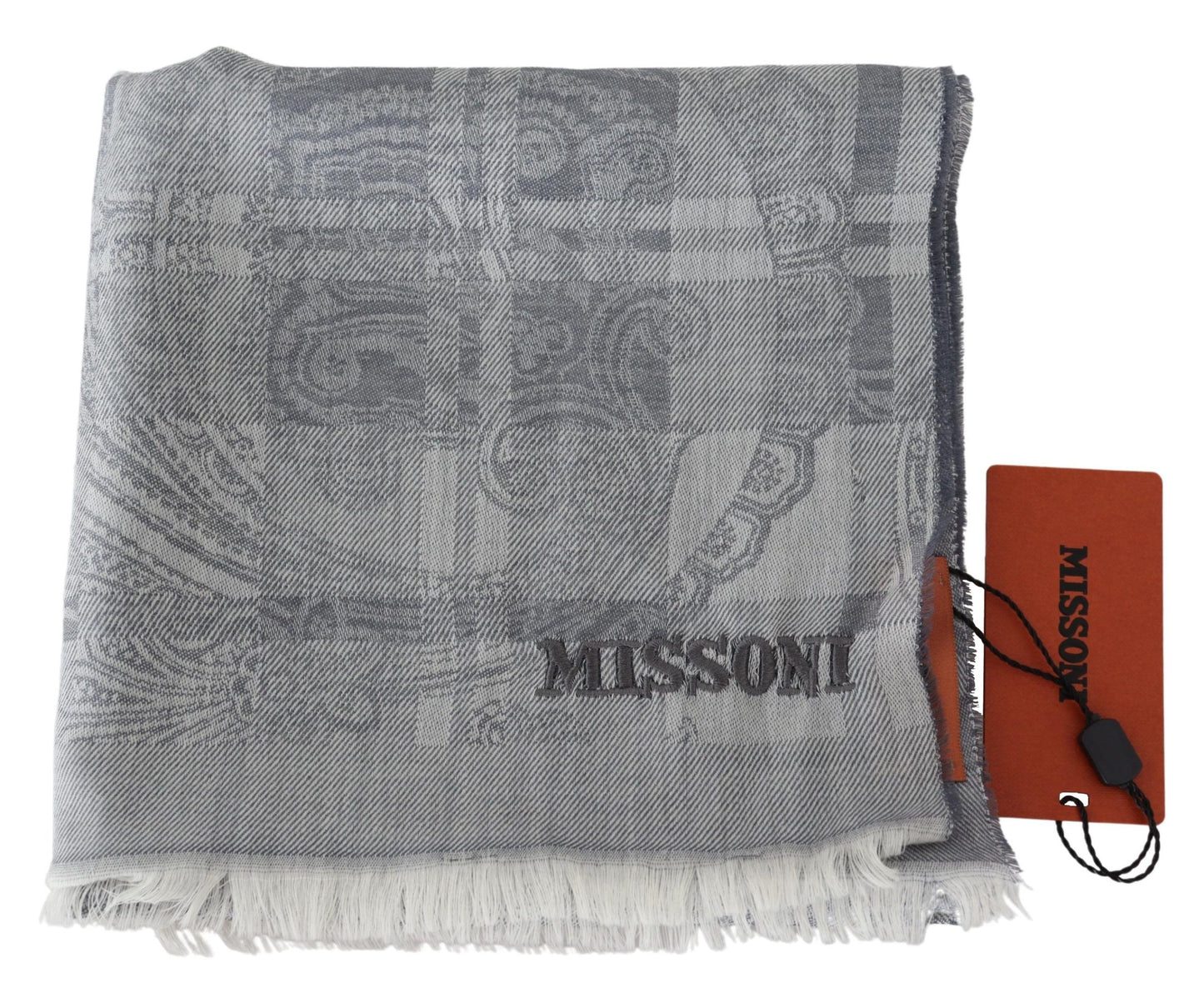 Missoni Chic Unisex siv volneni šal z vezenjem logotipa